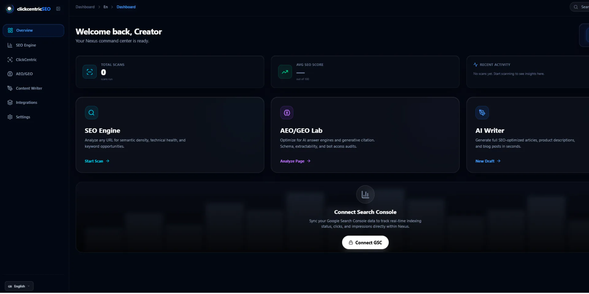 Clickcentric SEO dashboard preview